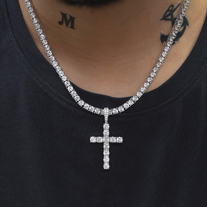Iced Out Cross Tennis Pendant - Different Drips