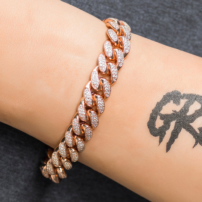 12mm Rose Gold Iced Out Miami Cuban Link Bracelet - Different Drips