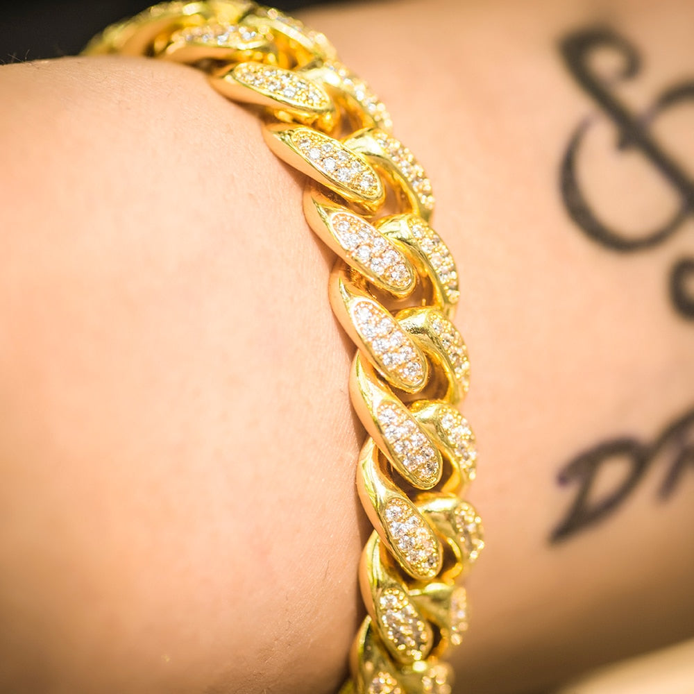 12mm Iced Out Miami Cuban Link Bracelet - Different Drips