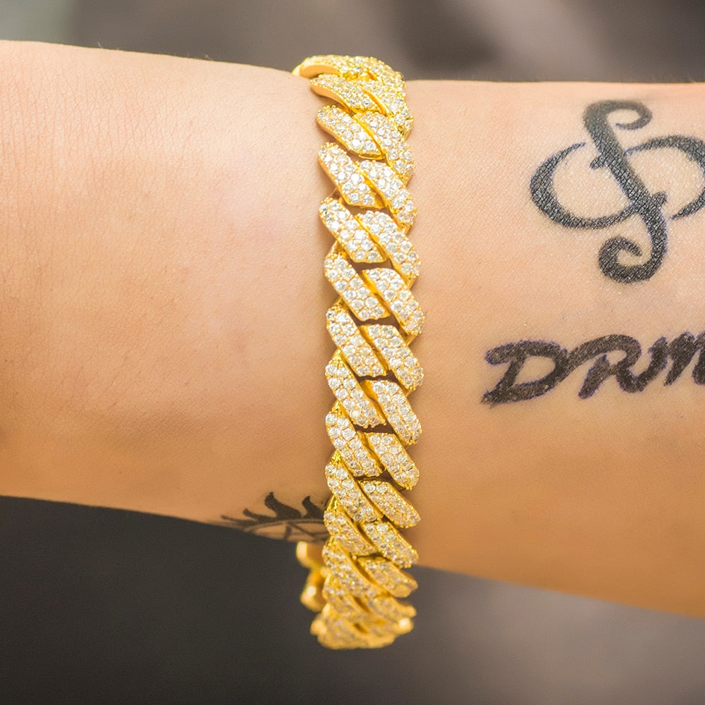 12mm Iced Prong Cuban Link Bracelet - Different Drips