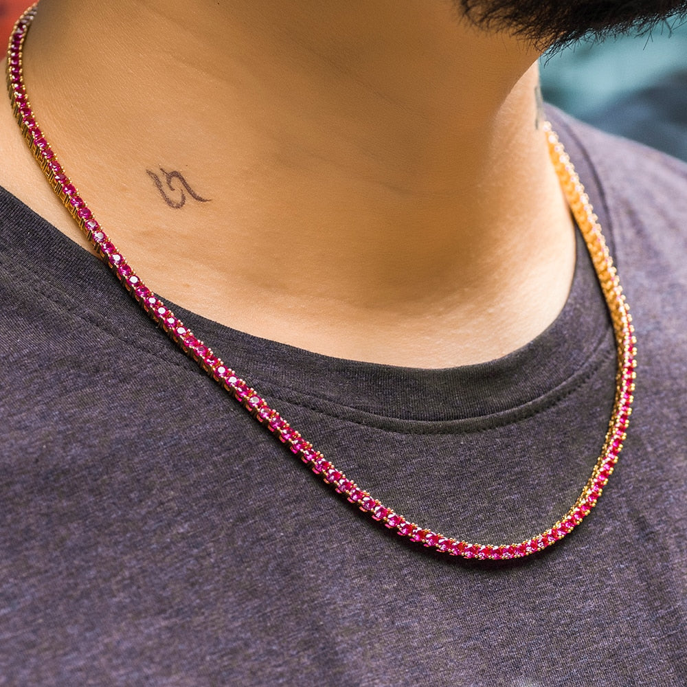 3mm Iced Out Blood Red Tennis Chain - Different Drips