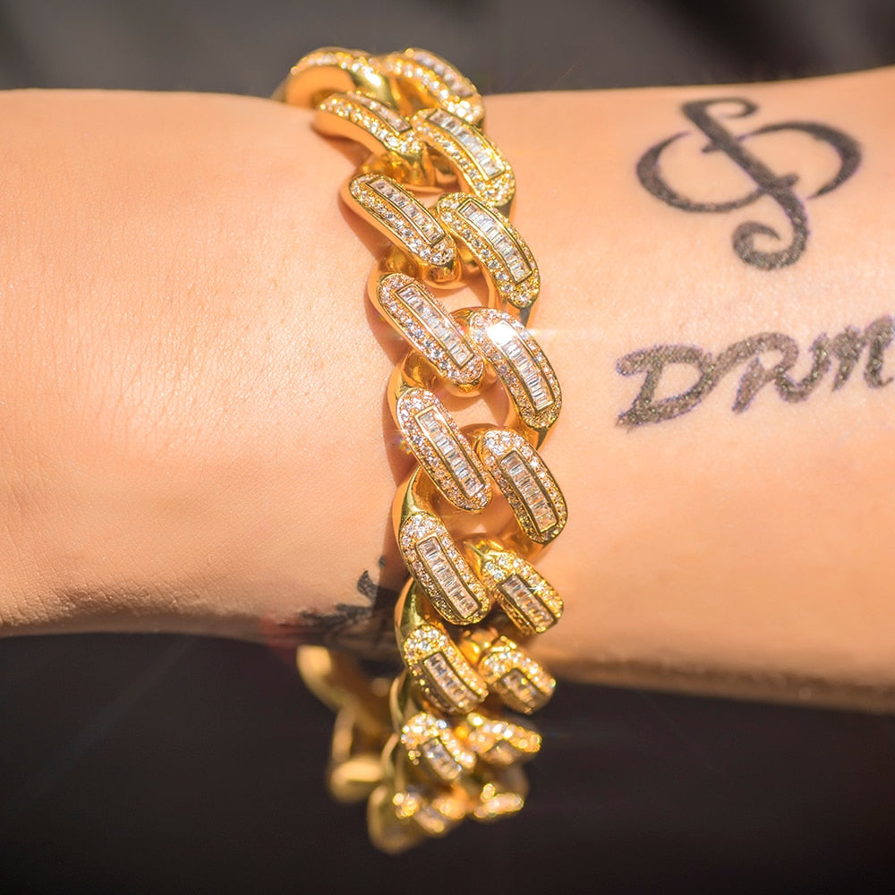 19mm Iced Baguette Cuban Link Bracelet - Different Drips