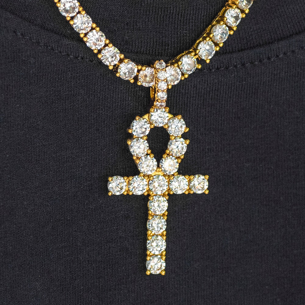 Iced Out Ankh Cross Pendant - Different Drips