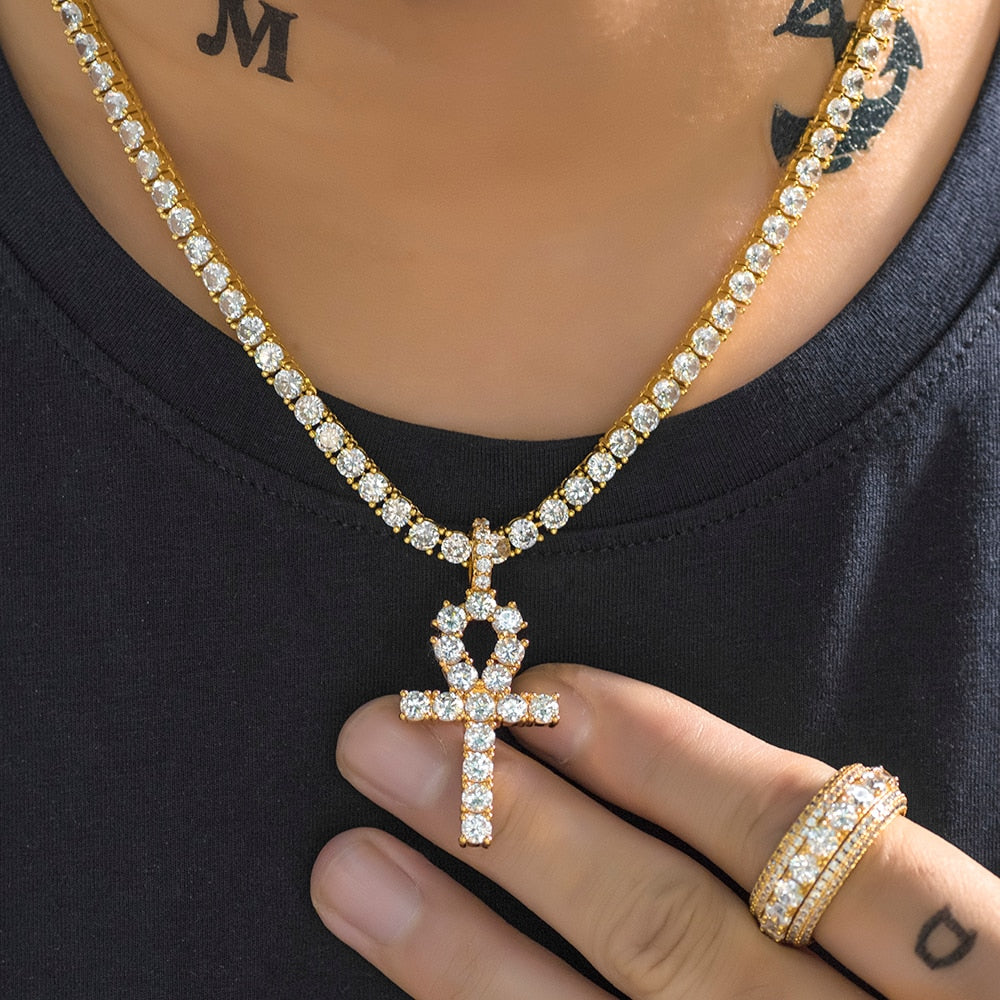 Iced Out Ankh Cross Pendant - Different Drips