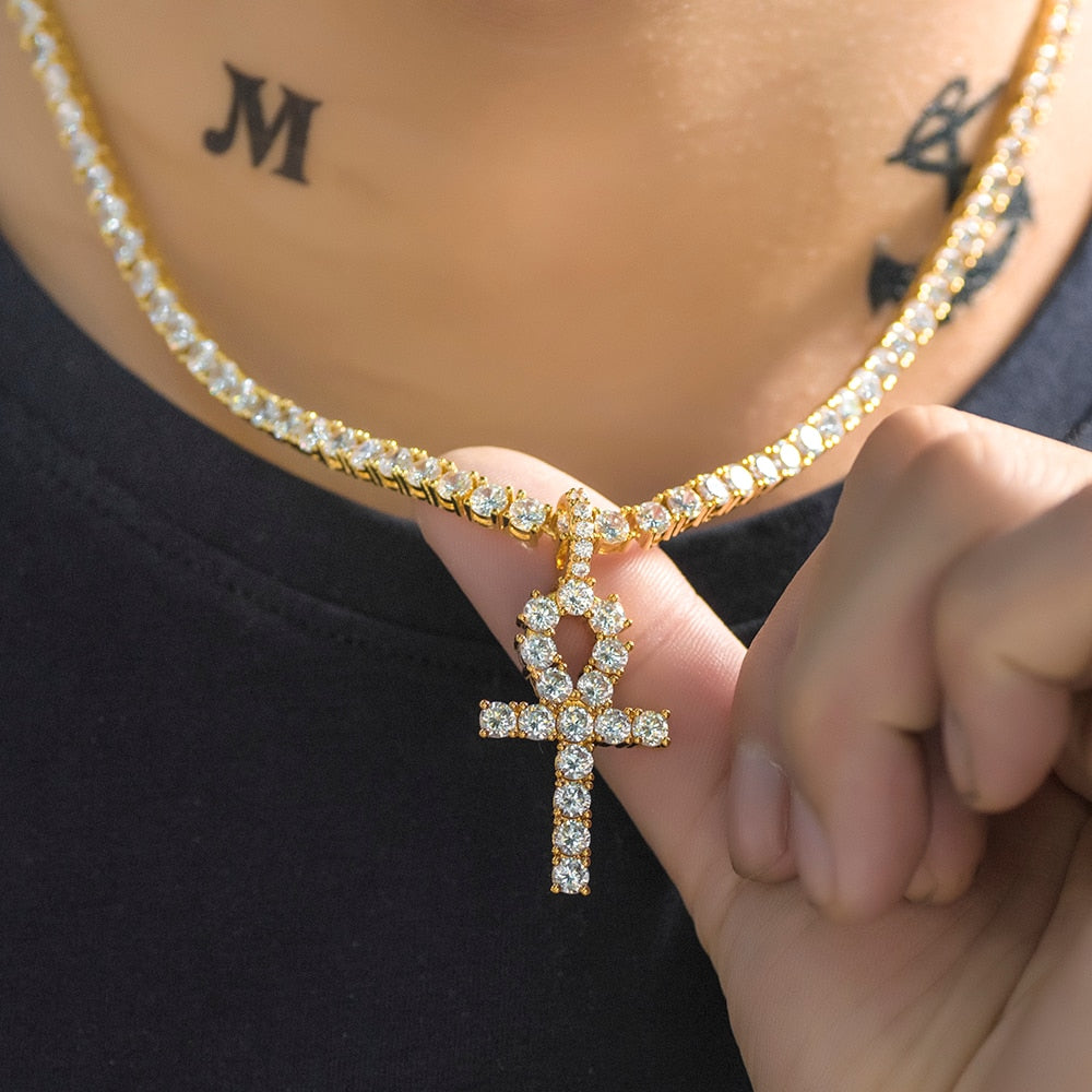 Iced Out Ankh Cross Pendant - Different Drips