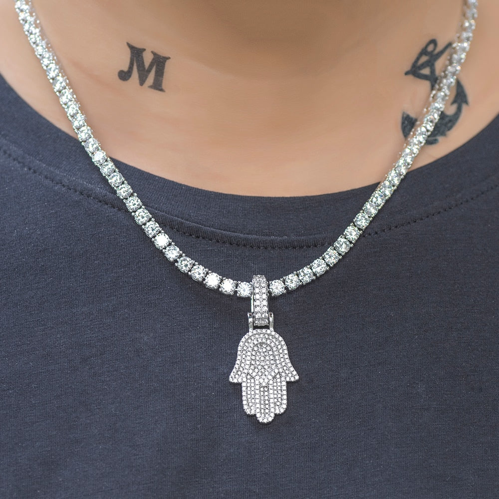 Iced Out Hamsah Hand Pendant - Different Drips