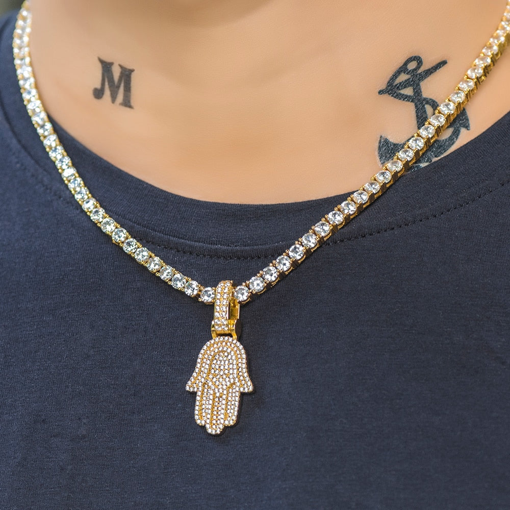 Iced Out Hamsah Hand Pendant - Different Drips