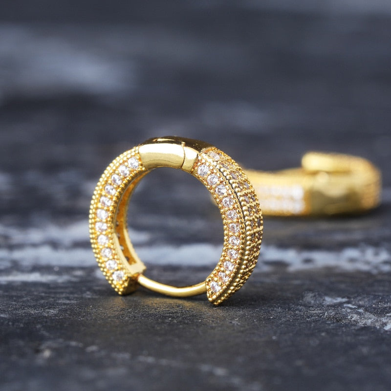 Iced Double Band Pave Hoop Earrings - Different Drips