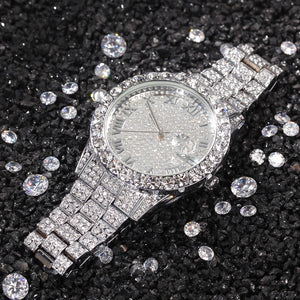 Iced Round Cut Roman Numeral Watch - Different Drips