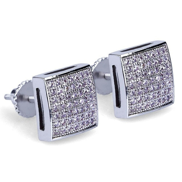 Square Cut Iced Pave Stud Earrings - Different Drips
