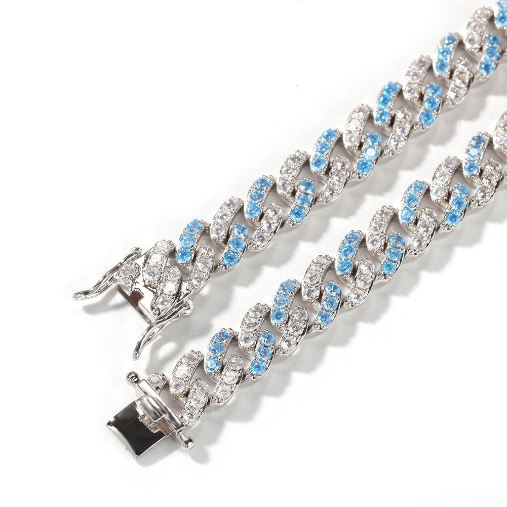 Iced Out Blue & White Gold Cuban Link Chain - Different Drips