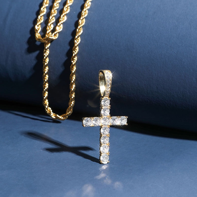 Solid 925 Sterling Silver Tennis Cross Pendant - Different Drips