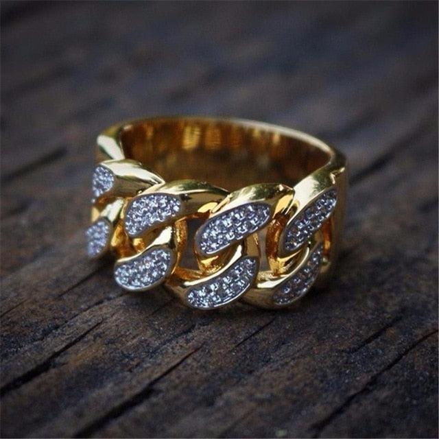 Iced Out Gold Cuban Ring - Different Drips