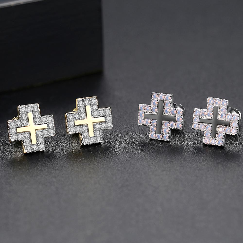 Iced Square Cross Earrings - Different Drips