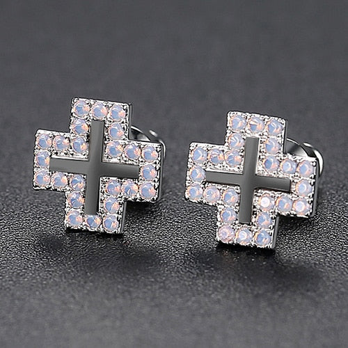 Iced Square Cross Earrings - Different Drips