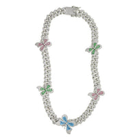 Thumbnail for Women Iced White Gold Multi-Colored Butterfly Cuban Link Choker - Different Drips