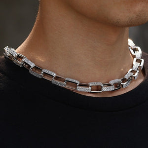 11mm Iced Out Box Chain in White Gold - Different Drips