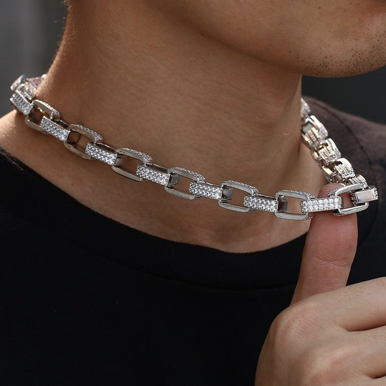 11mm Iced Out Box Chain in White Gold - Different Drips