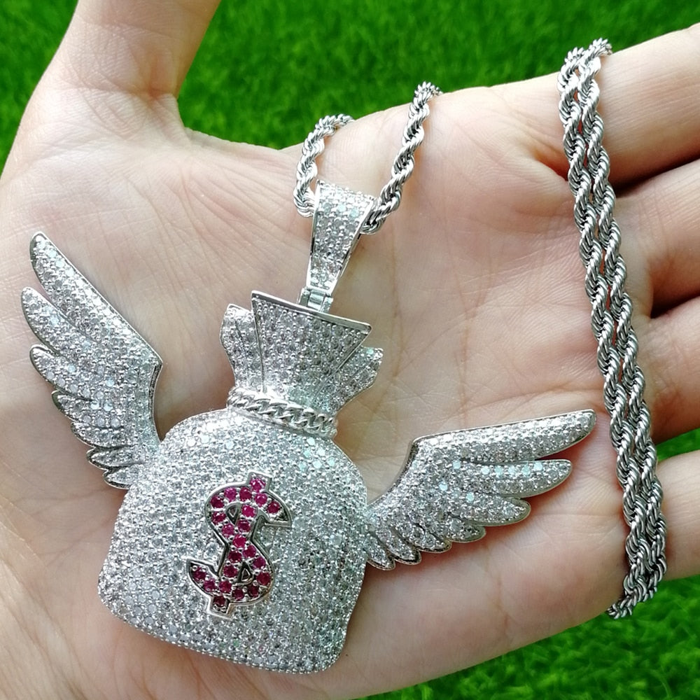 Flying money bag Pendant with outlet Rope Chain