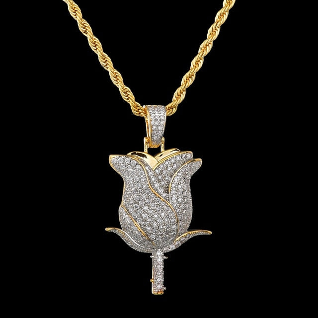 Iced Out Two-Tone Rose Pendant - Different Drips