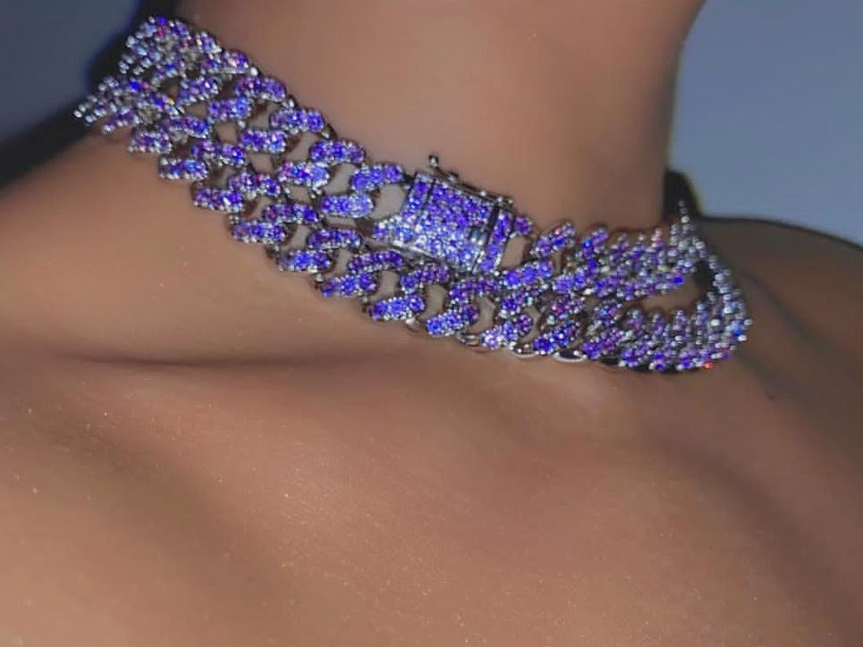 12mm Purple Miami Cuban Link Choker - Different Drips