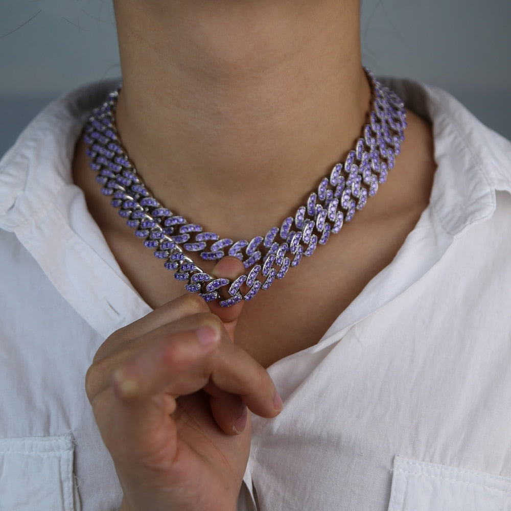 12mm Purple Miami Cuban Link Choker - Different Drips