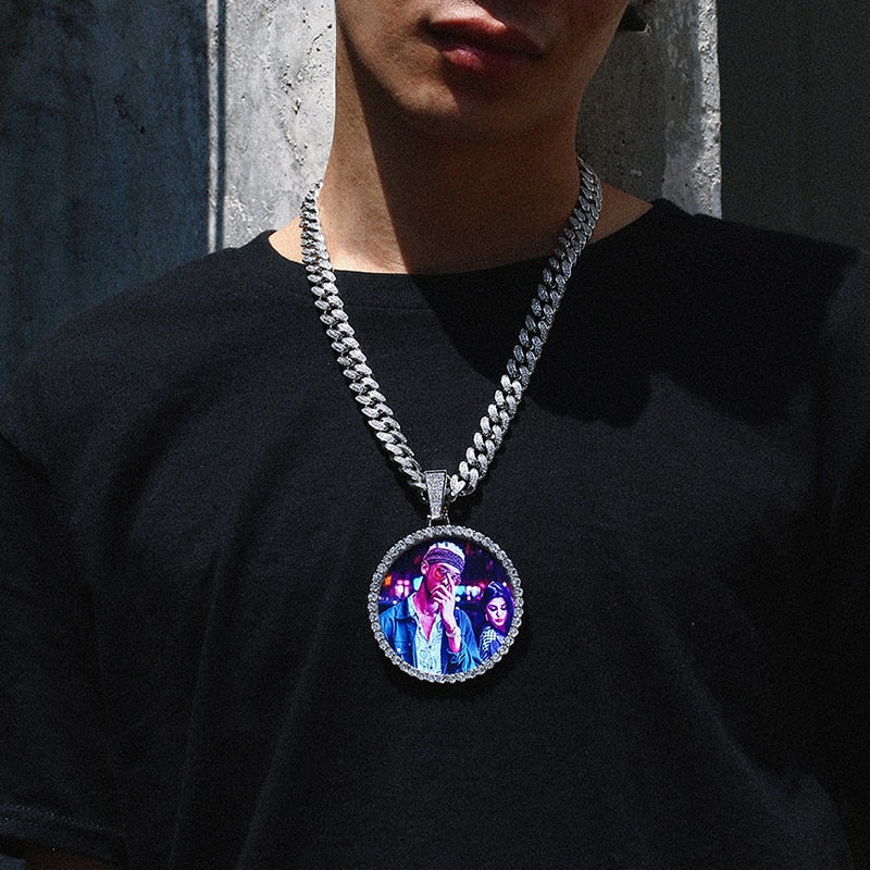 Large Round Custom Photo Pendant - Different Drips