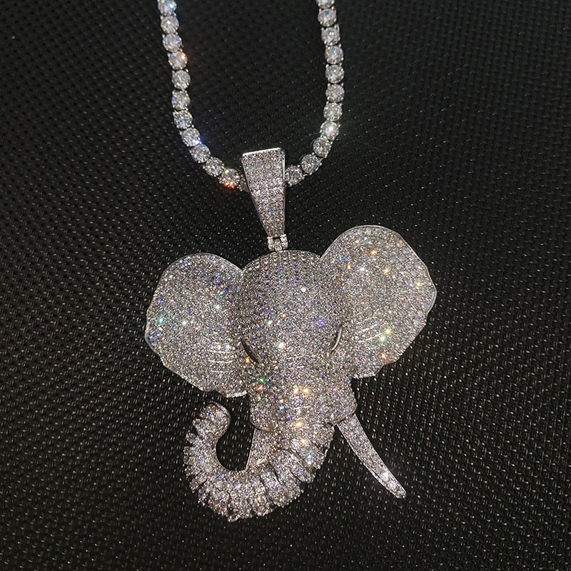 Iced Out Elephant Head Pendant - Different Drips