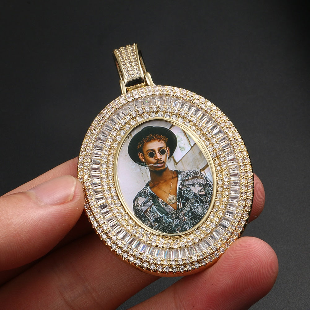 Oval Baguette Custom Picture Pendant - Different Drips