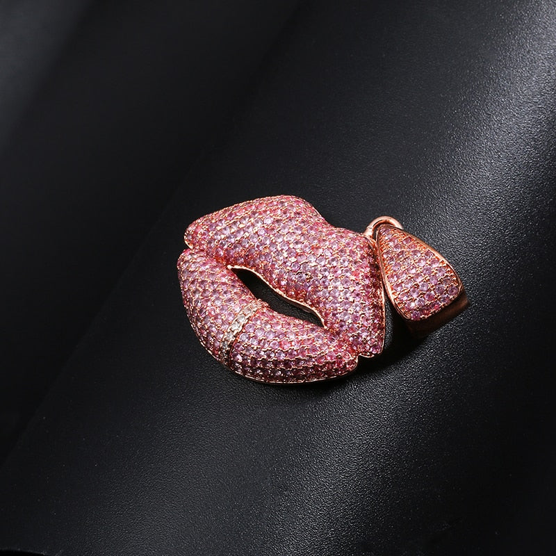 Rose Gold Iced Lips Pendant - Different Drips