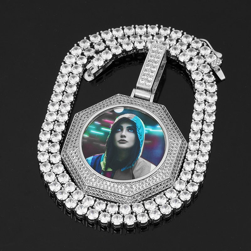 Iced Octagon Custom Picture Medallions Pendant - Different Drips