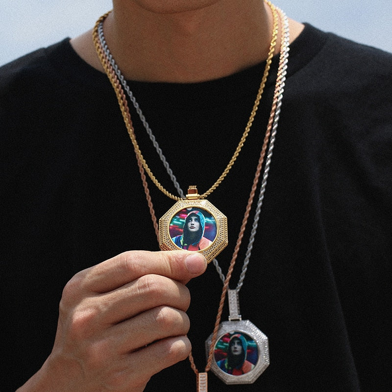 Iced Octagon Custom Picture Medallions Pendant - Different Drips