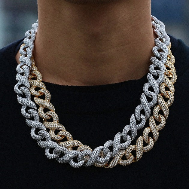 ICEDIAMOND 18K Creative Demon S Big Bling Iced Out Pendant & 14MM Edge CZ  Diamond Cuban Chain Necklace, White Gold Plated Hip Hop Jewelry for Men  (18''Cuban) | Amazon.com