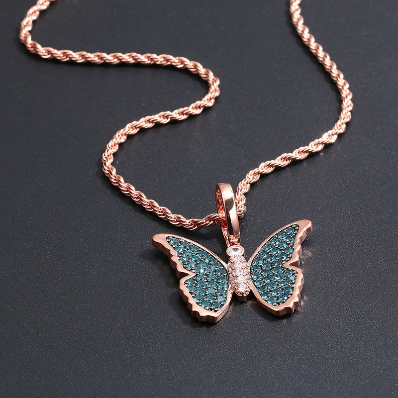 Rose Gold Iced Butterfly Pendant Different Drips