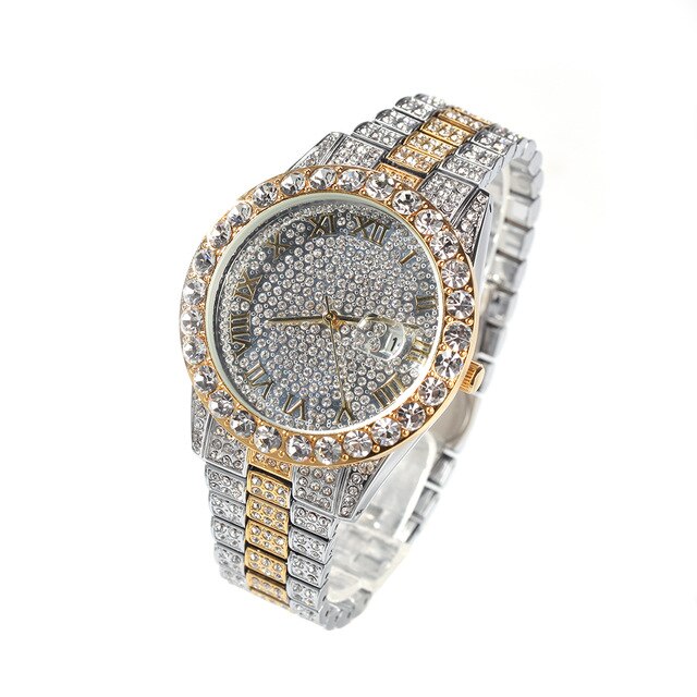 Iced Round Cut Roman Numeral Watch - Different Drips