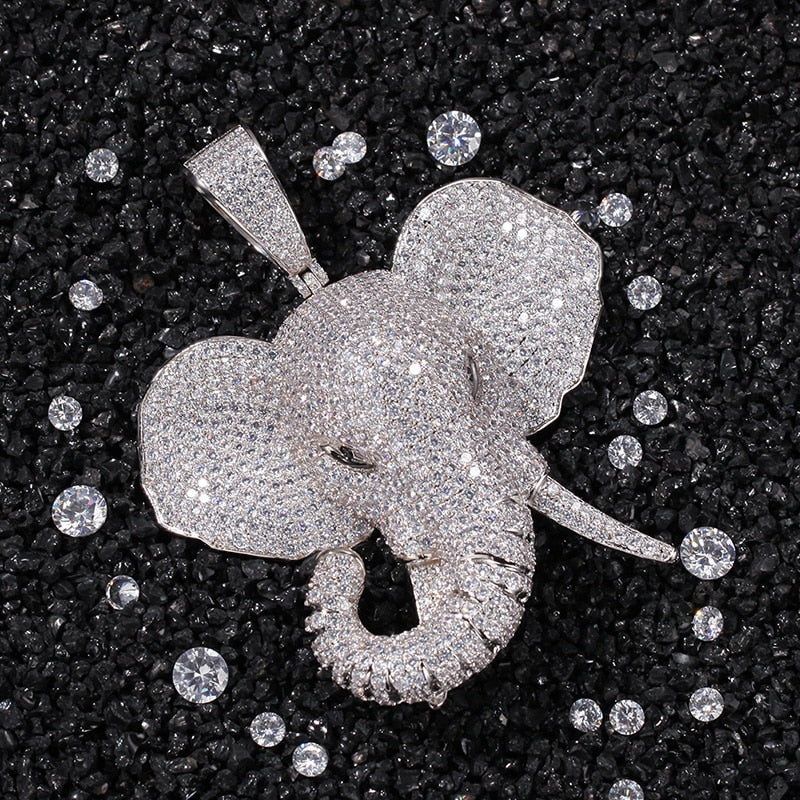 Iced Out Elephant Head Pendant - Different Drips