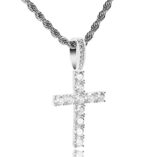 Solid 925 Sterling Silver Tennis Cross Pendant - Different Drips