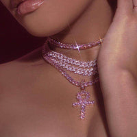 Thumbnail for Women's Iced Out 5mm Pink Tennis Choker - Different Drips