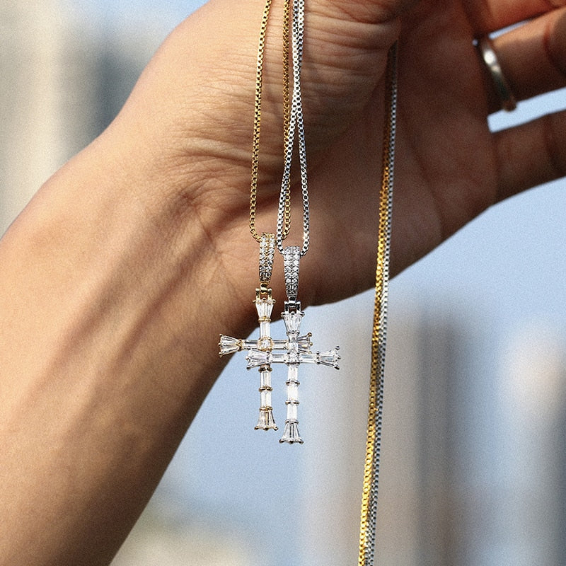 Iced Out Baguette Cross Pendant - Different Drips