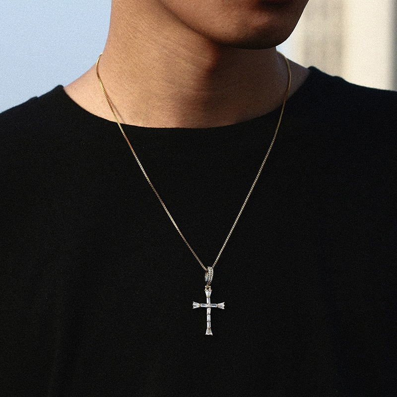 Iced Out Baguette Cross Pendant - Different Drips