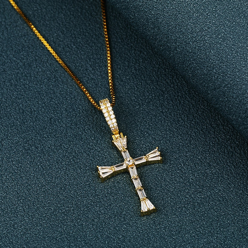 Iced Out Baguette Cross Pendant - Different Drips