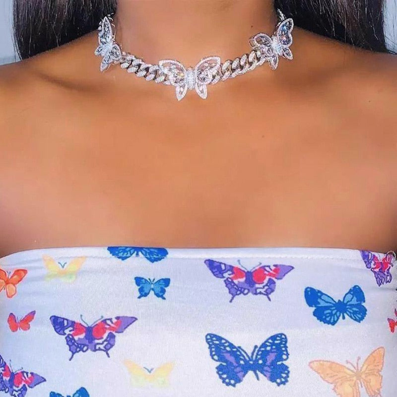 Women's 12mm Hollow Butterfly Miami Cuban Link Choker - Different Drips