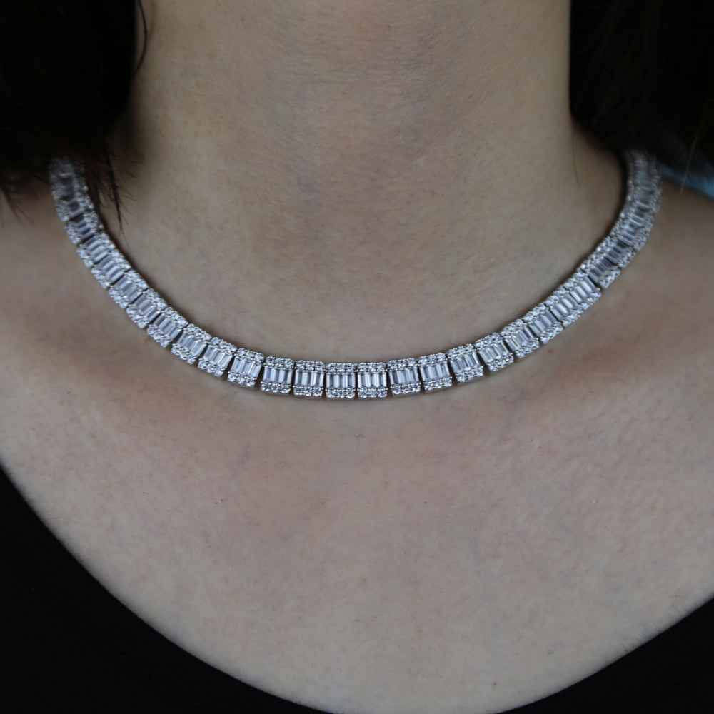 Women's White Gold Clustered Baguette Tennis Chain - Different Drips