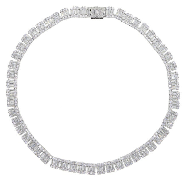 Women's White Gold Clustered Baguette Tennis Chain - Different Drips