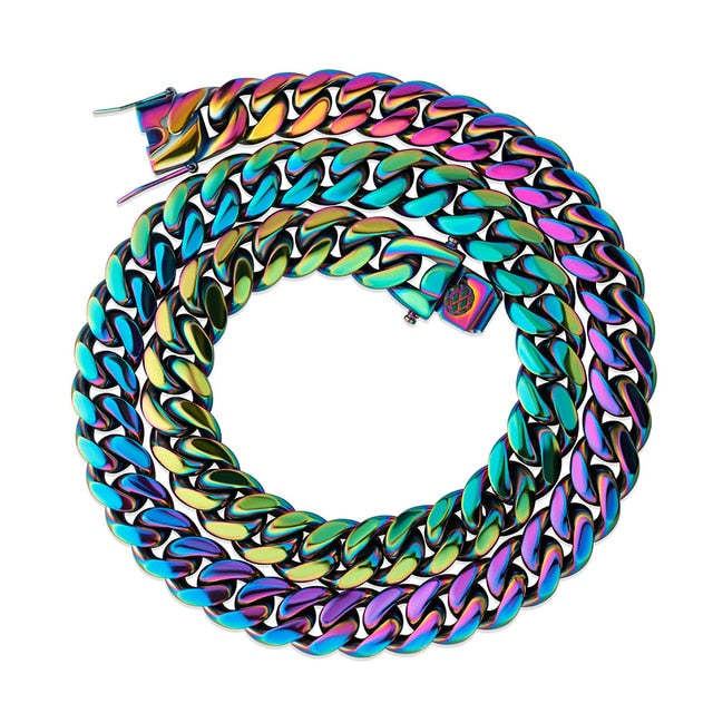 Rainbow Miami Cuban Link Chain - Different Drips