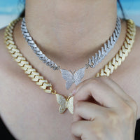Thumbnail for Women's 12mm Iced Out Miami Prong Cuban Link Butterfly Chain - Different Drips