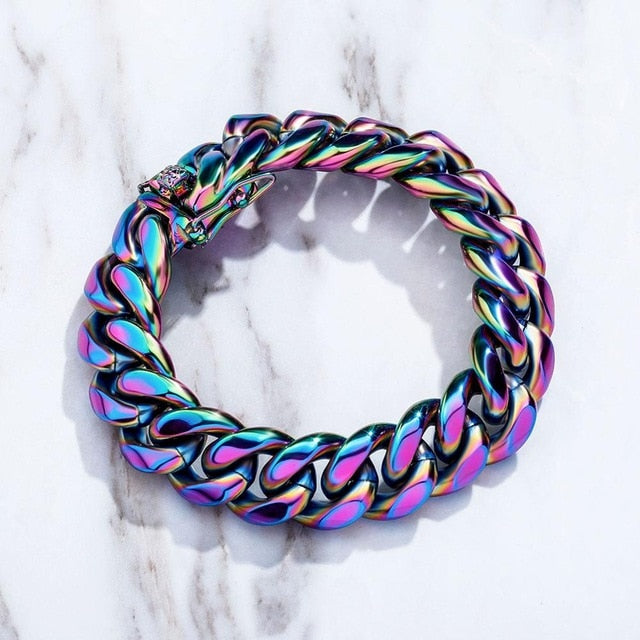 Rainbow Miami Cuban Link Bracelet - Different Drips