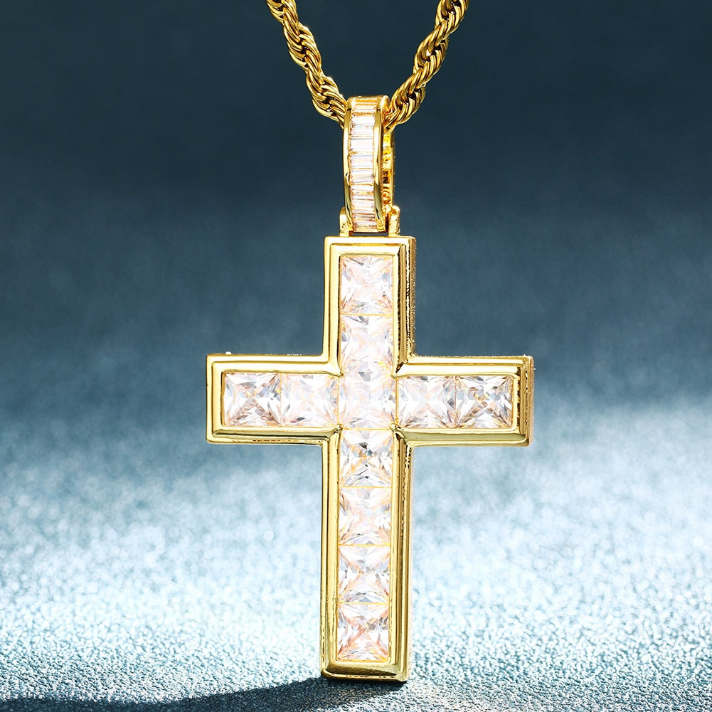 Baguette Tennis Cross Pendant - Different Drips