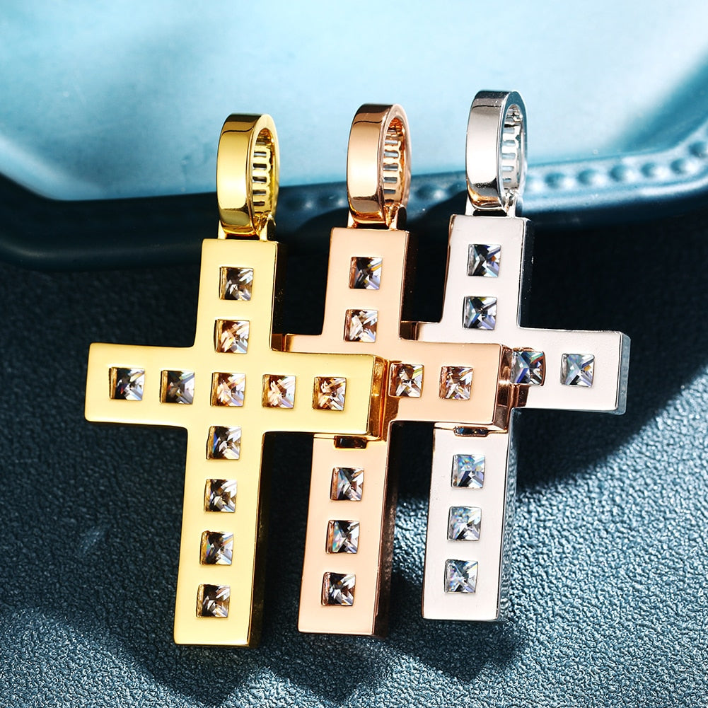 Baguette Tennis Cross Pendant - Different Drips
