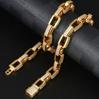 Thumbnail for 12mm Iced Out Box Chain in Yellow Gold - Different Drips